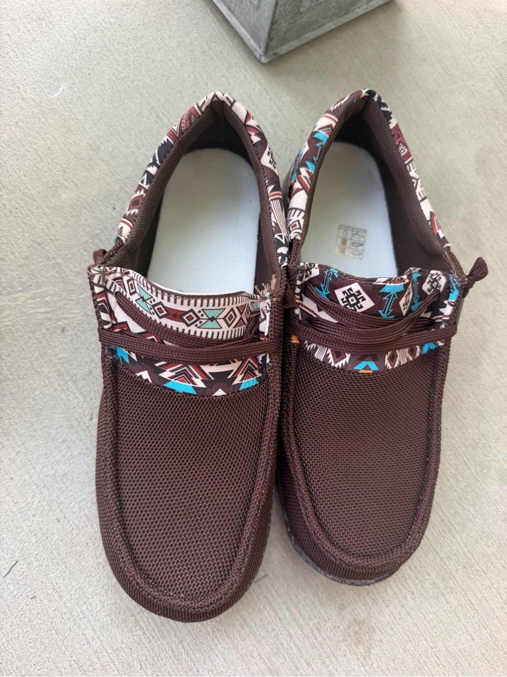 Casual Brown Slip-On Shoes with Aztec Trim